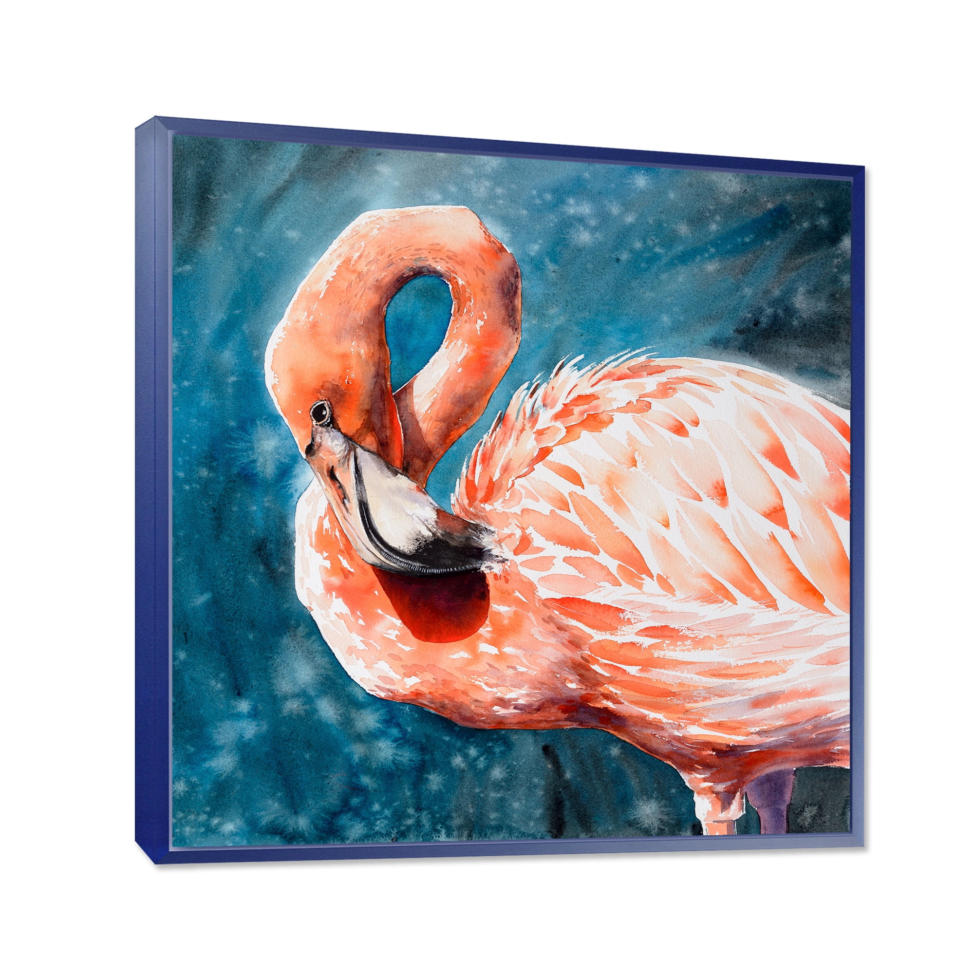 Designart 'Pink Flamingos Love Birds In Blue Water II' Farmhouse Framed Canvas Wall Art Print