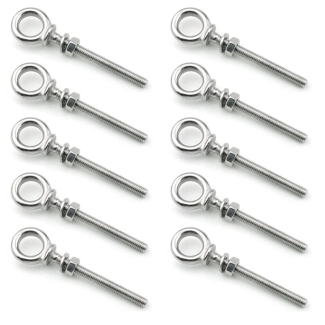 Perno de argolla de acero inoxidable 316, tornillos de argolla de hombro resistentes con arandela y tuercas (M6, 10PCS)