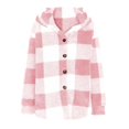 thumbnail image 7 of felwors Women's Sherpa Hooded Cardigan Fall Winter Fuzzy Fleece Jacket Warm Soft Plaid Flannels sweater coat Outwear Pink, M, 7 of 7