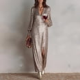 thumbnail image 4 of Robe Maxi pour Femmes Manches Longues Pailletée Fendue Robe de Soirée Maxi, 4 of 6