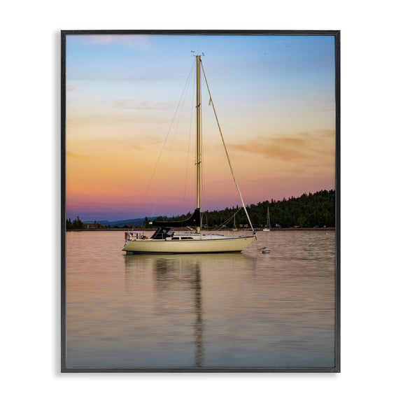 Stupell Industries Rustic Lodge Sunset Boat Photography Black Framed Giclee Art, 11 x 14, by Daniel Sproul