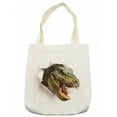 thumbnail image 1 of Dinosaur Tote Bag, Dangerous Dinosaur Tears up the Paper Wall Image Scary Break Scenery, Cloth Linen Reusable Bag for Shopping Books Beach and More, 16.5" X 14", Cream, by Ambesonne, 1 of 2