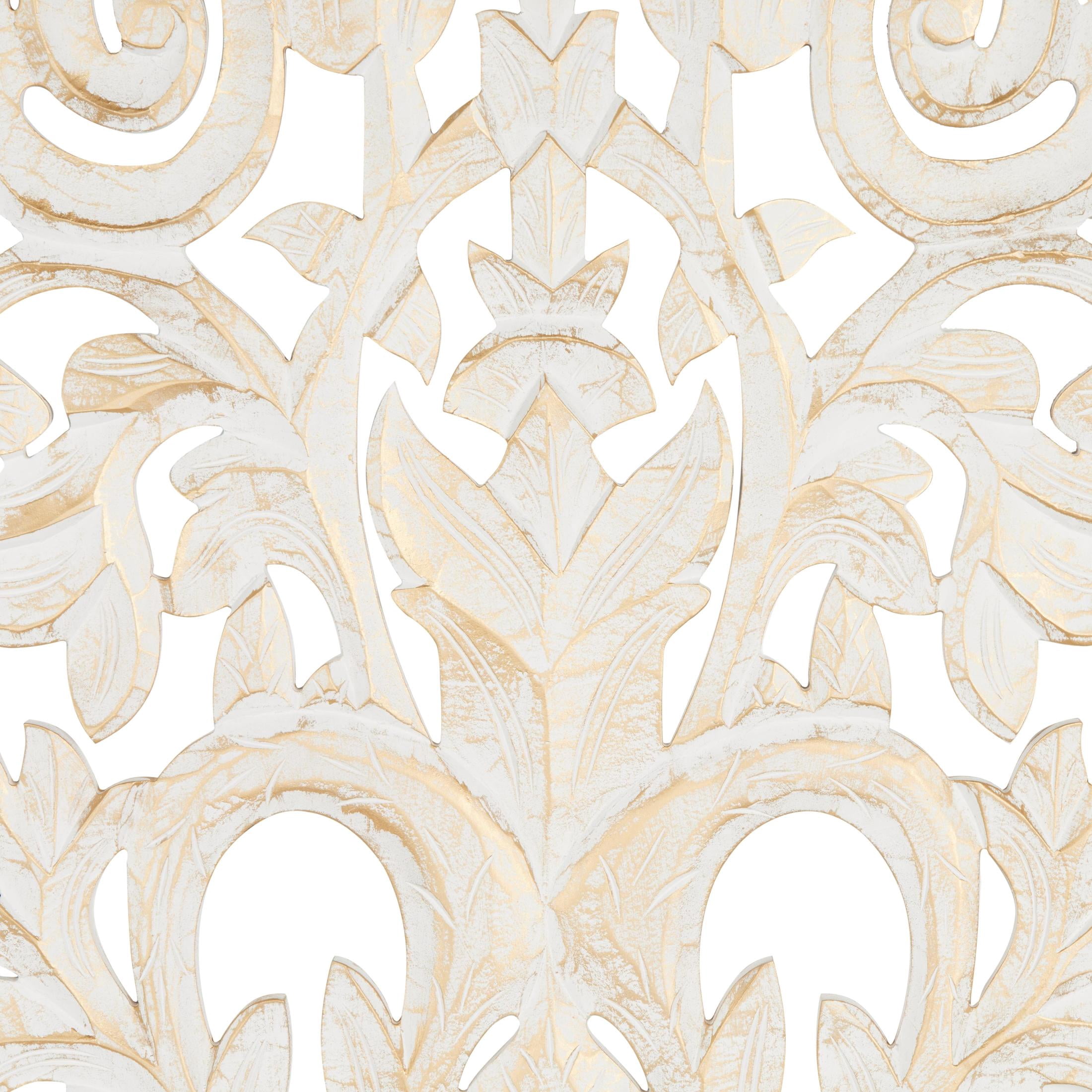 DecMode Gold Wooden Handmade Carved Tree Wall Decor with Scroll Details