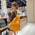 thumbnail image 5 of Plaid School Backpack, Heavy Duty School Bag with Drawstring Side Pockets, Multi-pocket Backpack for Travel College Work (Yellow), 5 of 9