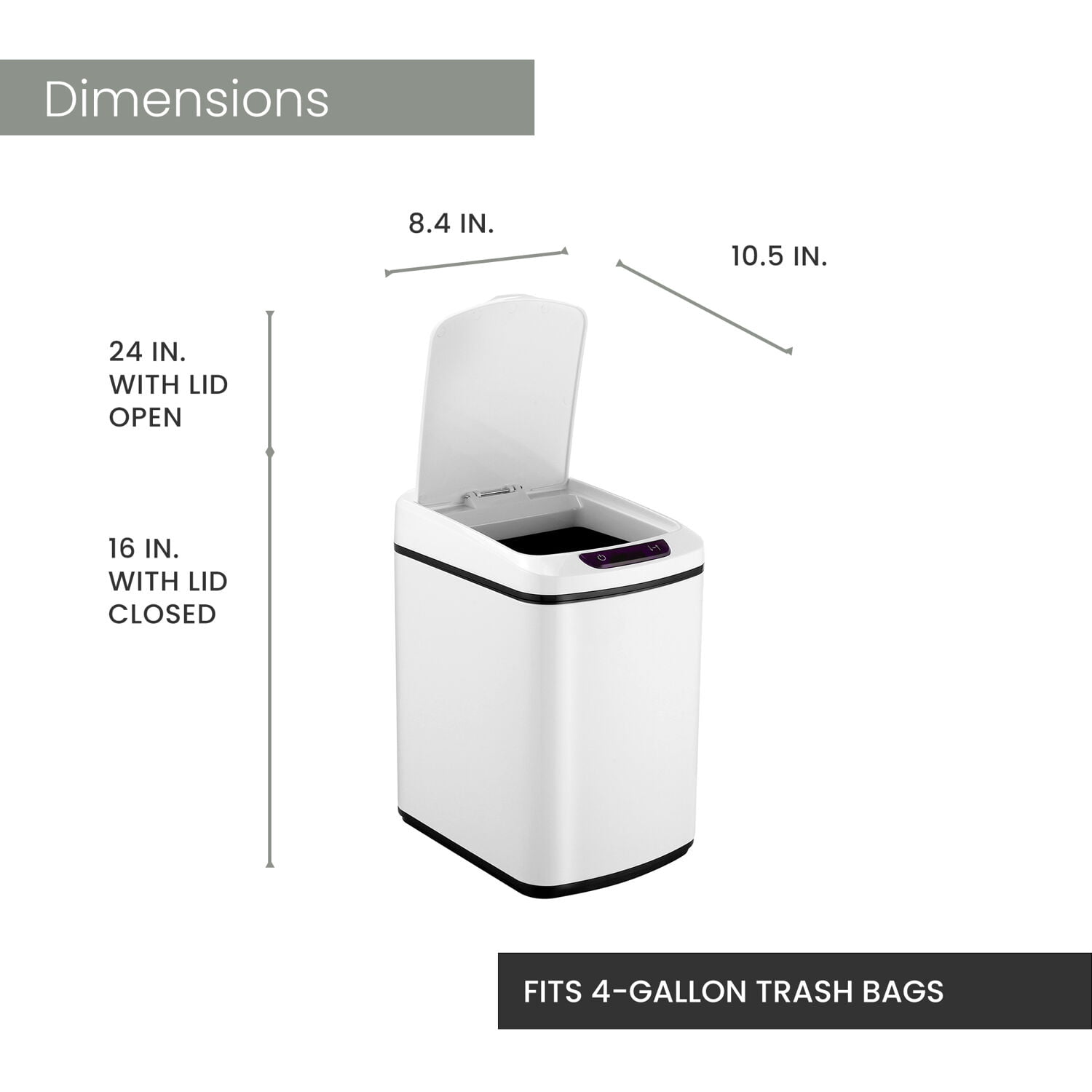 Hanover 12 Liter / 3.2 Gallon Hands Free Trash Can Garbage Bin, Fingerprint resistant, Soft Close, Sensor Lid