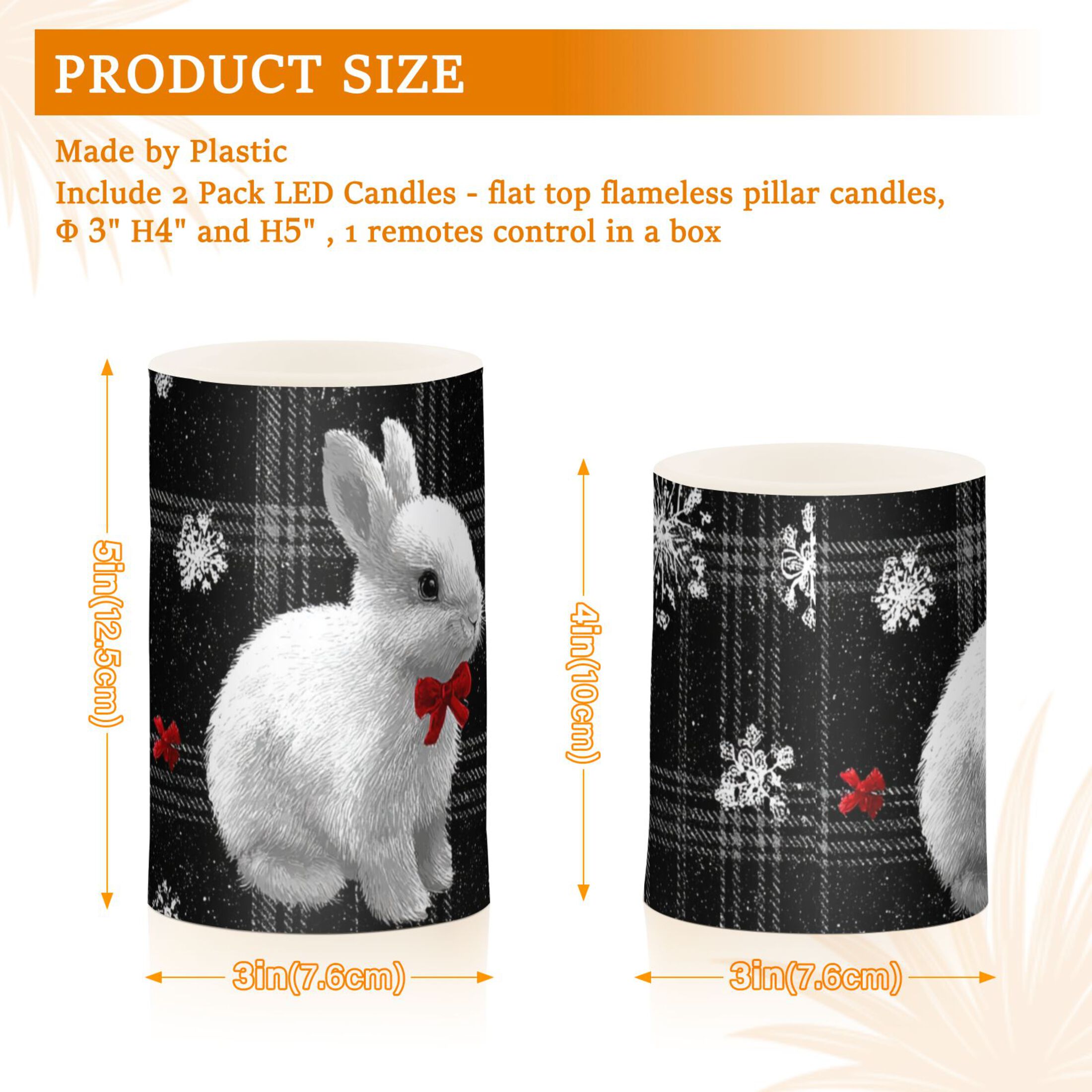 Black Gingham Plaids Rabbits with Bows Christmas Flickering Flameless Candles LED Tealight Battery Operated with Remote Set of 2 Holiday Decor Ornaments