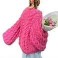 thumbnail image 1 of Aocisk Chandail Ample en Tricot à Col Rond et Manches Évasées pour Femme, Style Décontracté, Rouge, P, 1 of 4