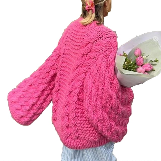 Aocisk Chandail Ample en Tricot à Col Rond et Manches Évasées pour Femme, Style Décontracté, Rouge, P