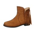 thumbnail image 2 of Willtoo Women's Suede Fringe Ankle Boots, Low Block Heel Western Cowgirl Short Booties, Vintage Side Tassel Cowboy Boots, Slip On Casual Fall Winter Daily Walking Shoes, 2 of 5