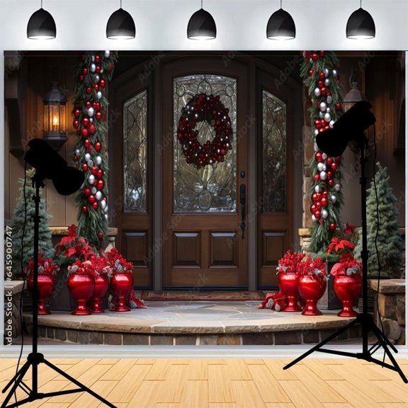 Front Door Window Christmas Day Wreach Photography Backdrops New Year Living Room Portrait Holiday Party Photo Background DD-14