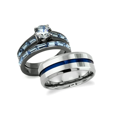 His and Hers Wedding Rings Set 316L Stainless Steel Cubic Zirconia Couples
