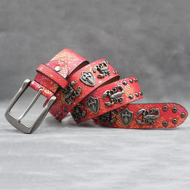 Designer Brand Belt Men Rivet Scorpion accessories Pin Belt Male Black Rock Snake pattern Luxury Punk Belt Jeans
