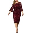 thumbnail image 1 of hirigin Women's Plus Size Midi Dress, Sparkle Sequin 3/4 Sleeve Round Neck Slim Fit Party Dress, 1 of 8