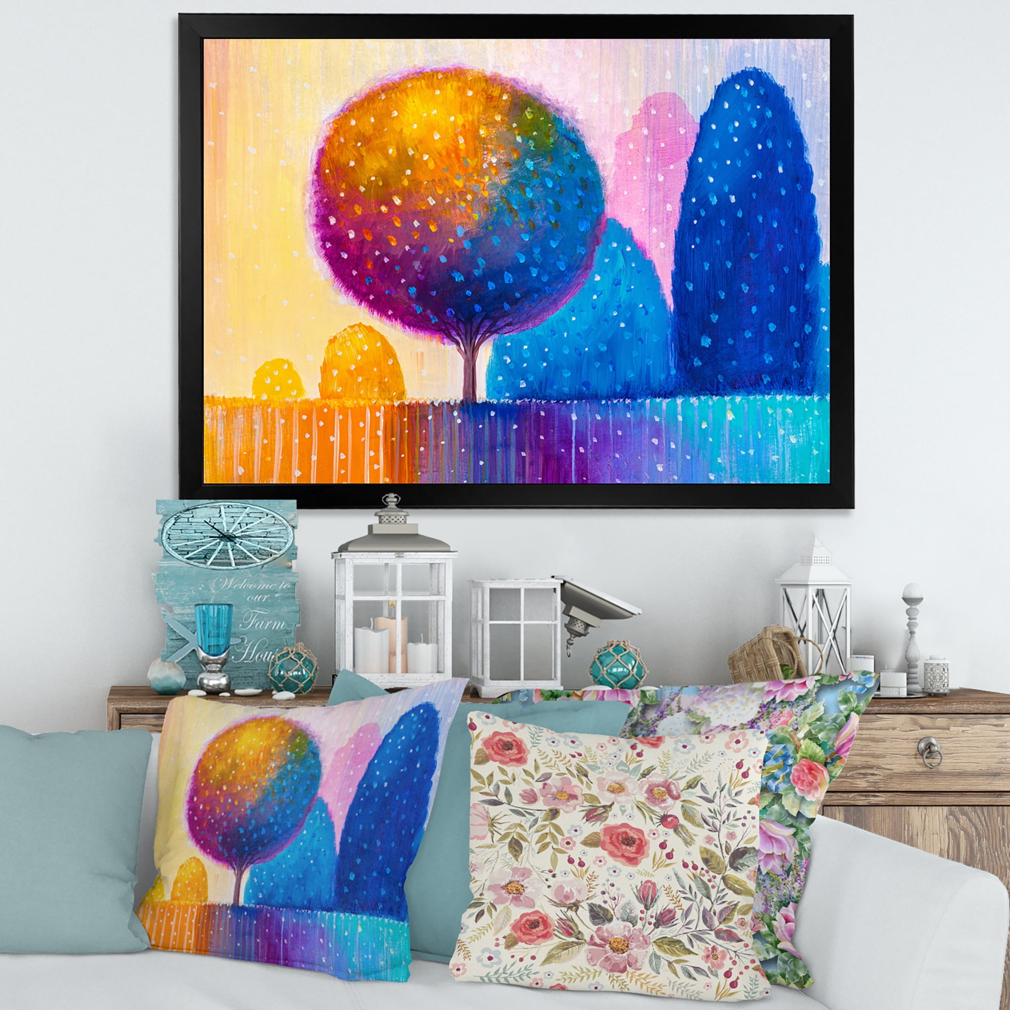 Designart 'Ornamental Colourful Trees X' Modern Framed Art Print