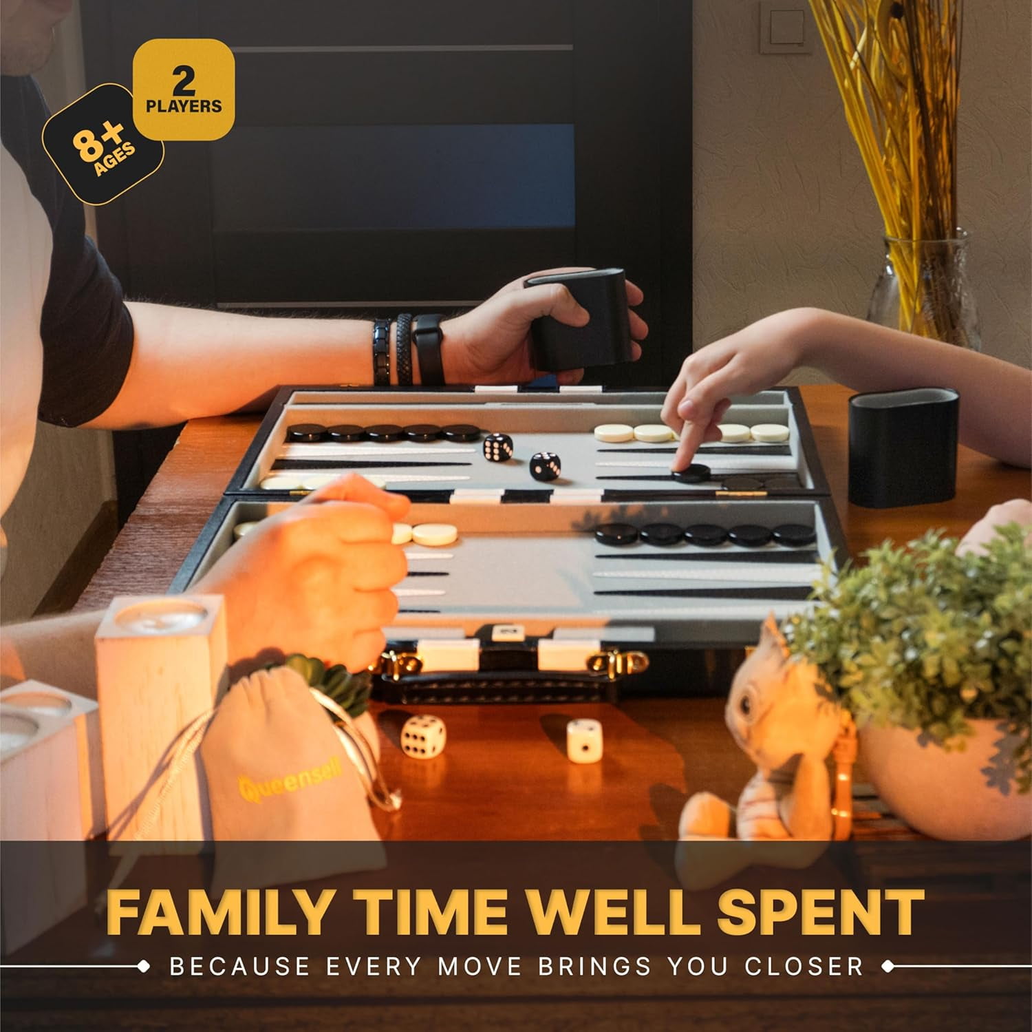 Backgammon Sets for Adults - 15-Inch Black PU Leather