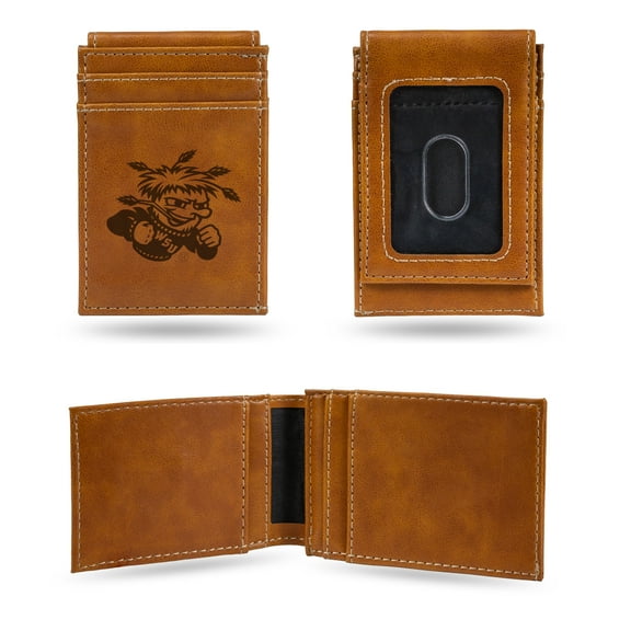 Wichita State Laser Engraved Brown Front Pocket Wallet