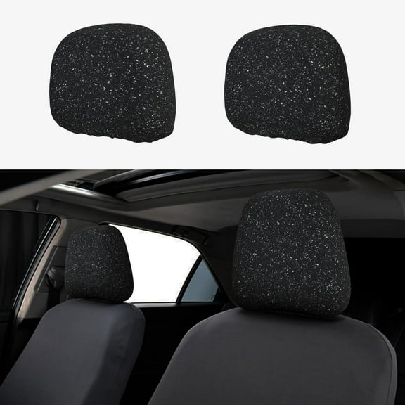 Kdxio Black Glitter Pattern Print 2 Piece Car Head Rest Covers Set Auto Front/Rear Seats Headrest Cover Universal Fit Most Cars,Sedan, SUV