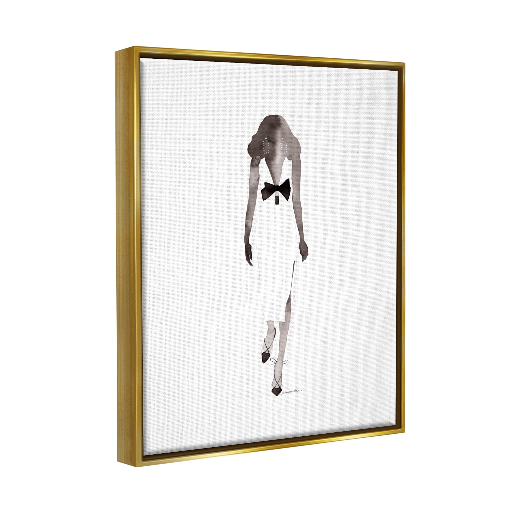 Stupell Industries Minimal Woman on White Beauty & Fashion Painting Gold Floater Framed Art Print Wall Art, 17 x 21