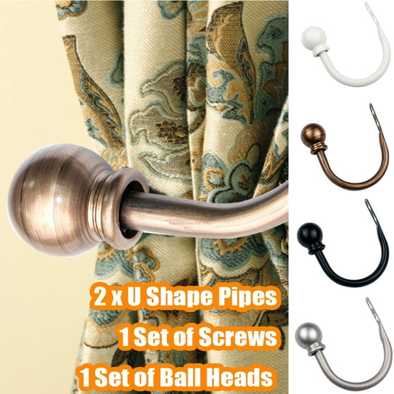Cheers.US 2Pcs/Set Curtain Holdback, Wall Mounted Modern Concise Ball Drapery Tiebacks with Screws, Heavy Duty Metal Decorative Window Drapery Holder Curtain Hook