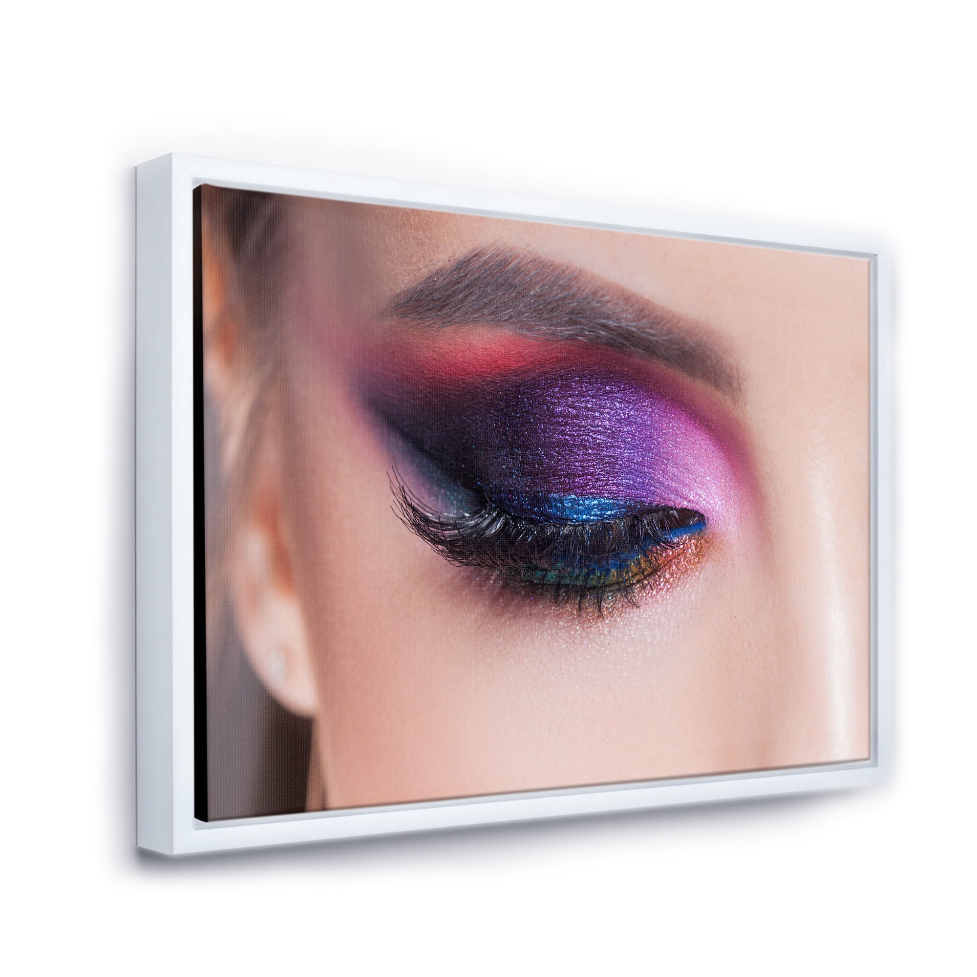 Designart 'Bright Eye Makeup In Luxurious Blue And Pink Shades' Modern Framed Canvas Wall Art Print