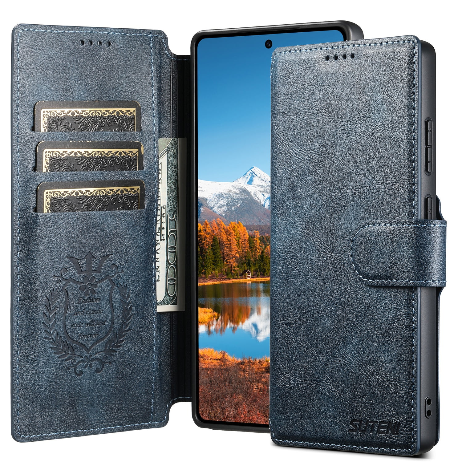 for Samsung Galaxy S24 Ultra Detachable Wallet Case, PU Leather Magnetic Cover Support Wireless Charging & Magnetic Car Mount, Card Slots Holder, Flip Stand, Folio Protective Phone Shell, Blue