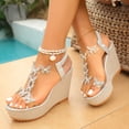 thumbnail image 4 of Dakaela Rhinestones Wedge Sandals for Women 3.94 Inch Sparkly Butterfly Dressy Summer Open Toe Platform High Heels with Ankle Strap Silver Size 8, 4 of 7