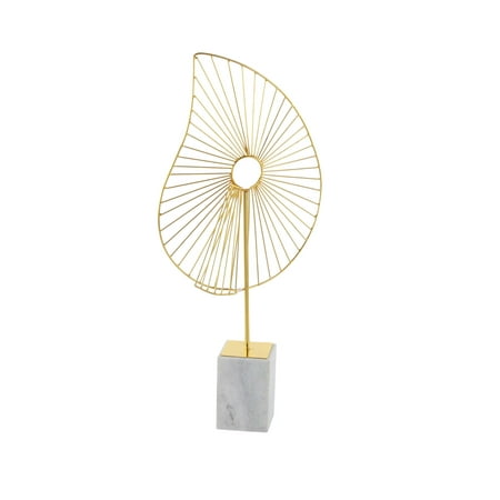 Abstract Marble - Decmode Contemporary 28 inch gold iron abstract paisley sculpture with white marble base, Gold
