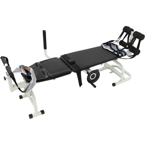 Traction Bed Folding Massage Bed Table Cervical, Versatile Neck Stretcher Taction Devices for Home Use, Back Stretch Bench Lumbar Traction Device w/Base&Safety Belt&Adjustable Length