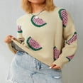 thumbnail image 3 of POINTERTECK Femmes Pulls Tricotés Mignonne Pastèque Citron Imprimé Tops Pull Manches Longues Beige Pastèque M, 3 of 8