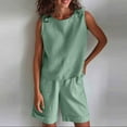 thumbnail image 1 of Ensembles 2 Pcs pour Femmes Été Femmes Décontracté Été Uni Col Rond Sans Manches Hauts et Shorts Ensemble Assorti en Liquidation, 1 of 6