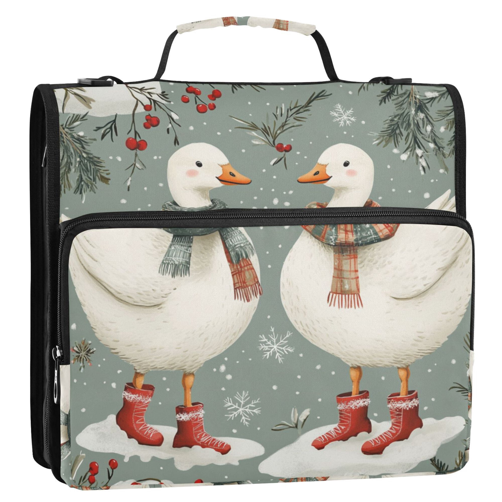 FORMRS Zipper Binder with Shoulder Strap 2-inch Ring 500 Sheet Capacity File Bag, Winter Goose Scarves