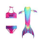 Angle View: Multiple Types 3PCS Baby Kids Girl Tankini Set Swimwear Swimsuit Swimming Mermaid Tail With Monofin Swimming Costumes Swimmable Flippers
