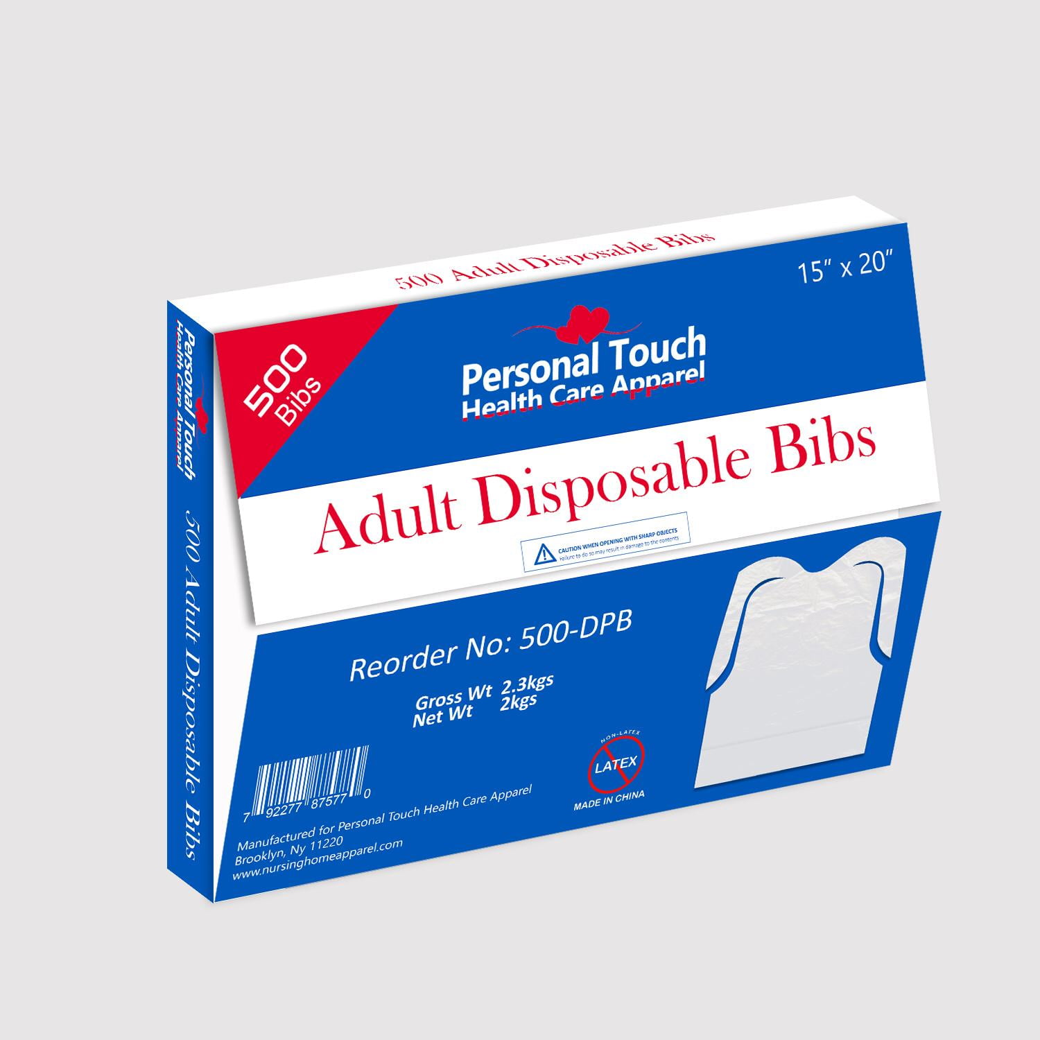 CASE OF 500 DISPOSABLE ADULT BIBS WITH CRUMB CATCHER FREE SHIPPING 