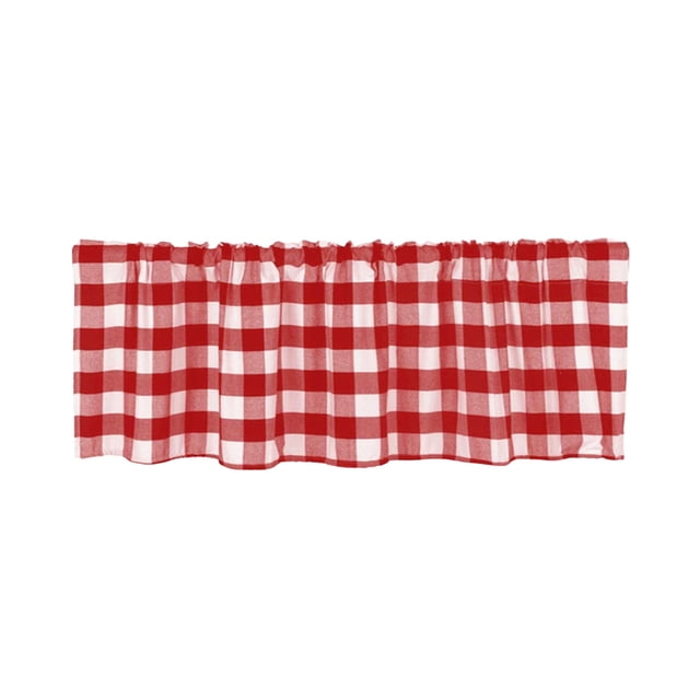 Ohufall 15x55 Inch Ink White Red Lattice Rod Pocket Window Valance Cottage Style Curtain Decoration For Kitchen Living Room Home