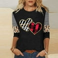 thumbnail image 2 of Valentines Shirt for Womens Plus Size 3/4 Sleeve Tops Cute Plaid Leopard Heart Print Crewneck Tees, 2 of 4