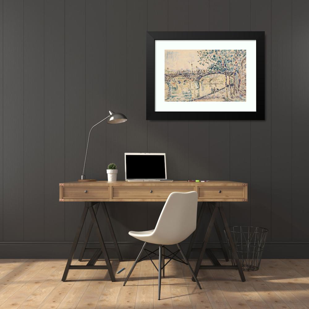 Paul Signac 24x17 Black Modern Framed Museum Art Print Titled - Paris, Le Pont Des Arts (circa 1925)