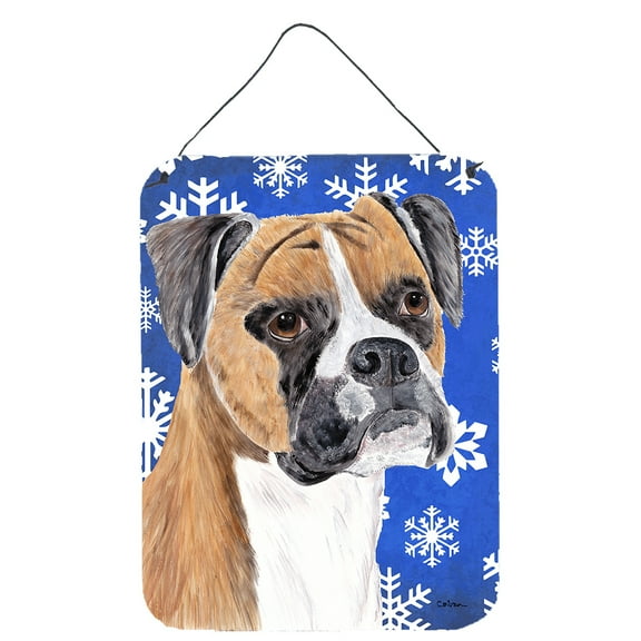 Carolines Treasures SC9390DS1216 Boxer Winter Snowflakes Holiday Wall or Door Hanging Prints 12WX16H multicolor