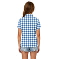 thumbnail image 7 of Polo Shirts for Girls Plaid Print Color Block Button Closure Short Sleeve Loose Fit Casual Tops, 7 of 7