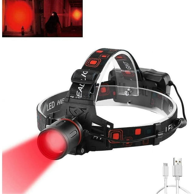 Linterna frontal LED recargable roja con luz roja para caza, luz roja