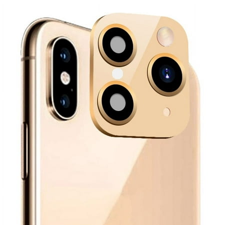 Apple iPhone XS / X / XS Max Back Rear Camera Lens Protector Modified Camera Lens, Seconds Change Cover Sticker Fake Camera Protector Change The Lens to iPhone 11 Pro Max / 11 Pro Model [GOLD]