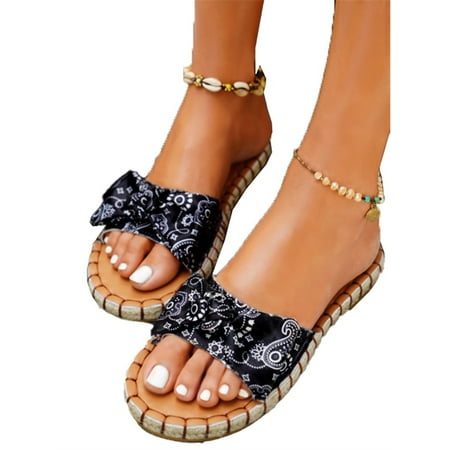 

YCCOTO Womens Ladies Bowknot Flat Slip On Sandals Summer Beach Casual Slipper Platform Shoes