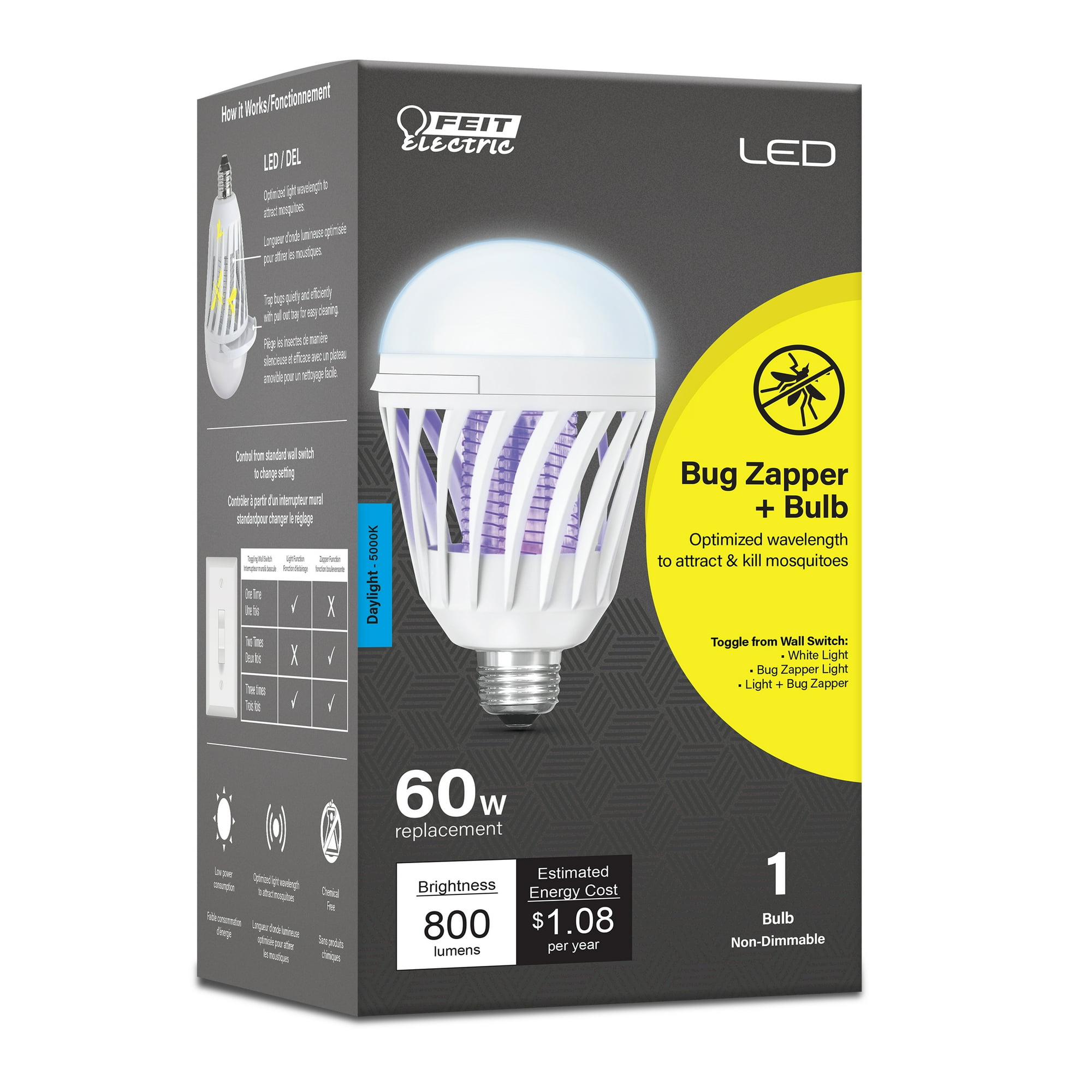 Feit Electric LED 9W (60W Eq.) Daylight (5000K), Bug Zapper Bulb, Cylinder Shape, Medium E26 Base, Non-Dimmable