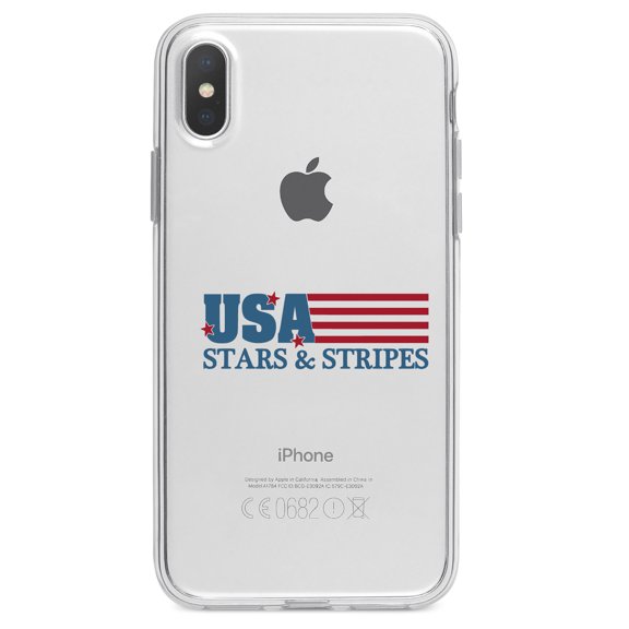 DistinctInk Clear Shockproof Hybrid Case for iPhone XR (6.1" Screen) - TPU Bumper Acrylic Back Tempered Glass Screen Protector - USA Flag Stars & Stripes