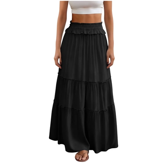 YUGYXL Women's High Waist Pleated Skirt A line Swing Midi Skirts Trendy Elegant Lightweight Solid Color Flowy Skirts Black XXL