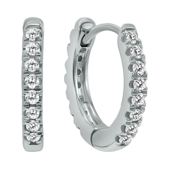 SZUL Women's 1/10 Carat TW Small Diamond Huggie Hoop Earrings in 10K White Gold (J-K-L Color, I2-I3 Clarity)