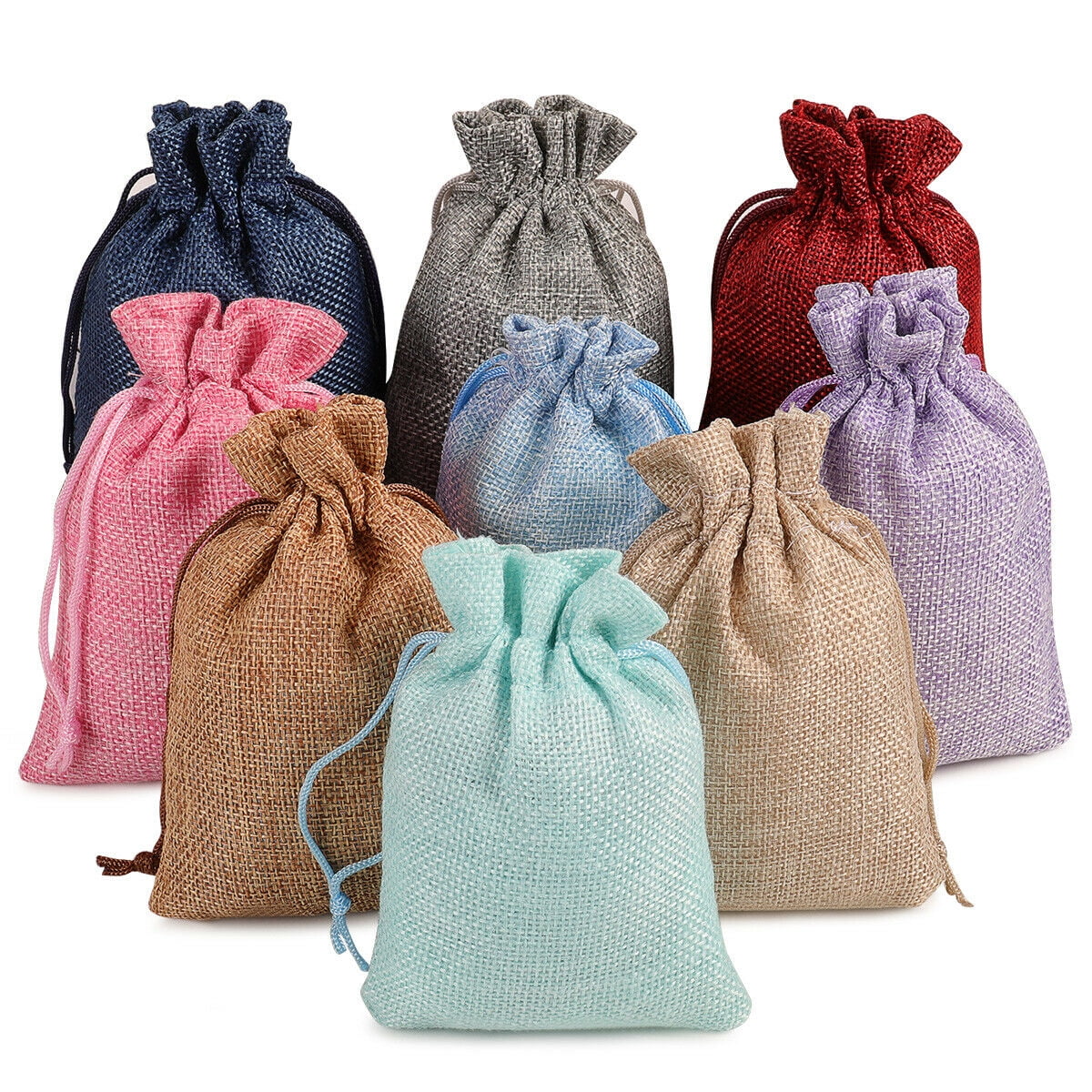 50pcs Wedding Burlap Jute Natural Linen Favour Candy Gift Bags Drawstring Pouch 