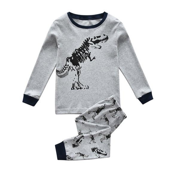 BOOMNY Boys 2 Peice Pajamas Sets Dinosaur Graphic Long Sleeve Sleepwear Tops Pants Pjs Set for Kids Cozy Loungewear Homewear