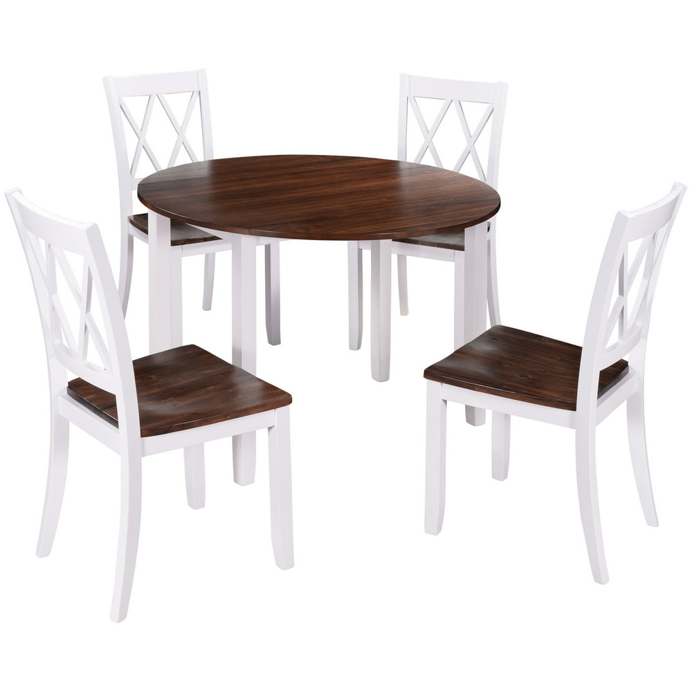 5 Pcs Kitchen Table Set Drop Leaf Table and 4 Dining Chairs, Compact