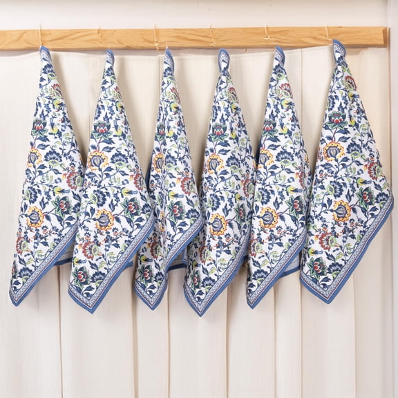 Fingercraft Kitchen Towels, Set of 6 Cotton Dish Towels Multi-Purpose Kitchen Cloth Soft Highly Absorbent Bar and Tea Towels 20in X 30in Blue Floral