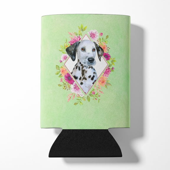 Carolines Treasures CK4296CC Dalmatian Puppy Green Flowers Can or Bottle Hugger Can Hugger multicolor